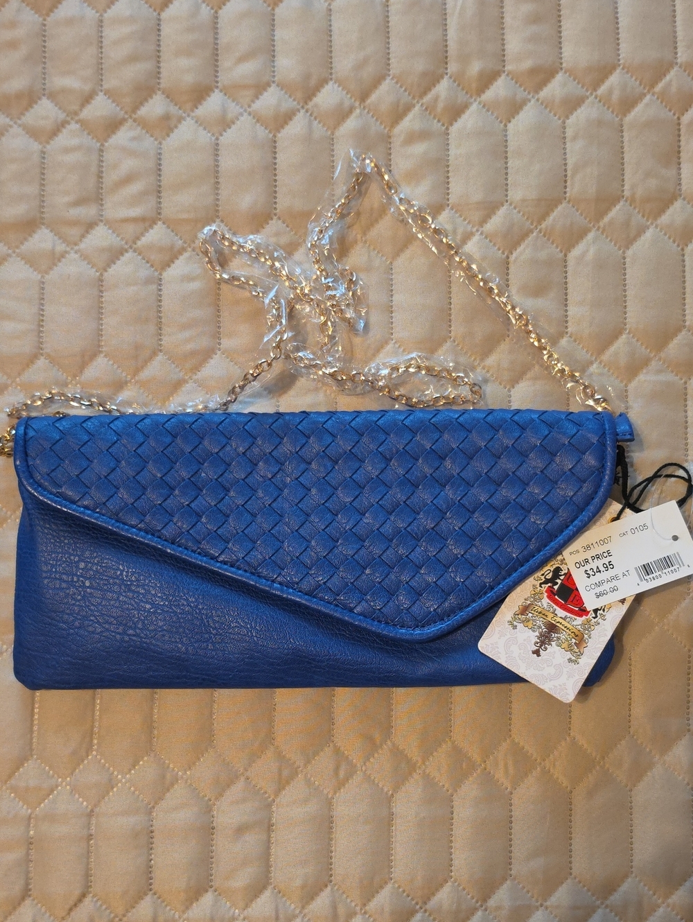 Royal Blue Woven-Front Chain Strap Clutch